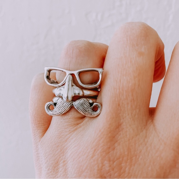 Jewelry - Mustache nose glasses stacked rings (3) silver color